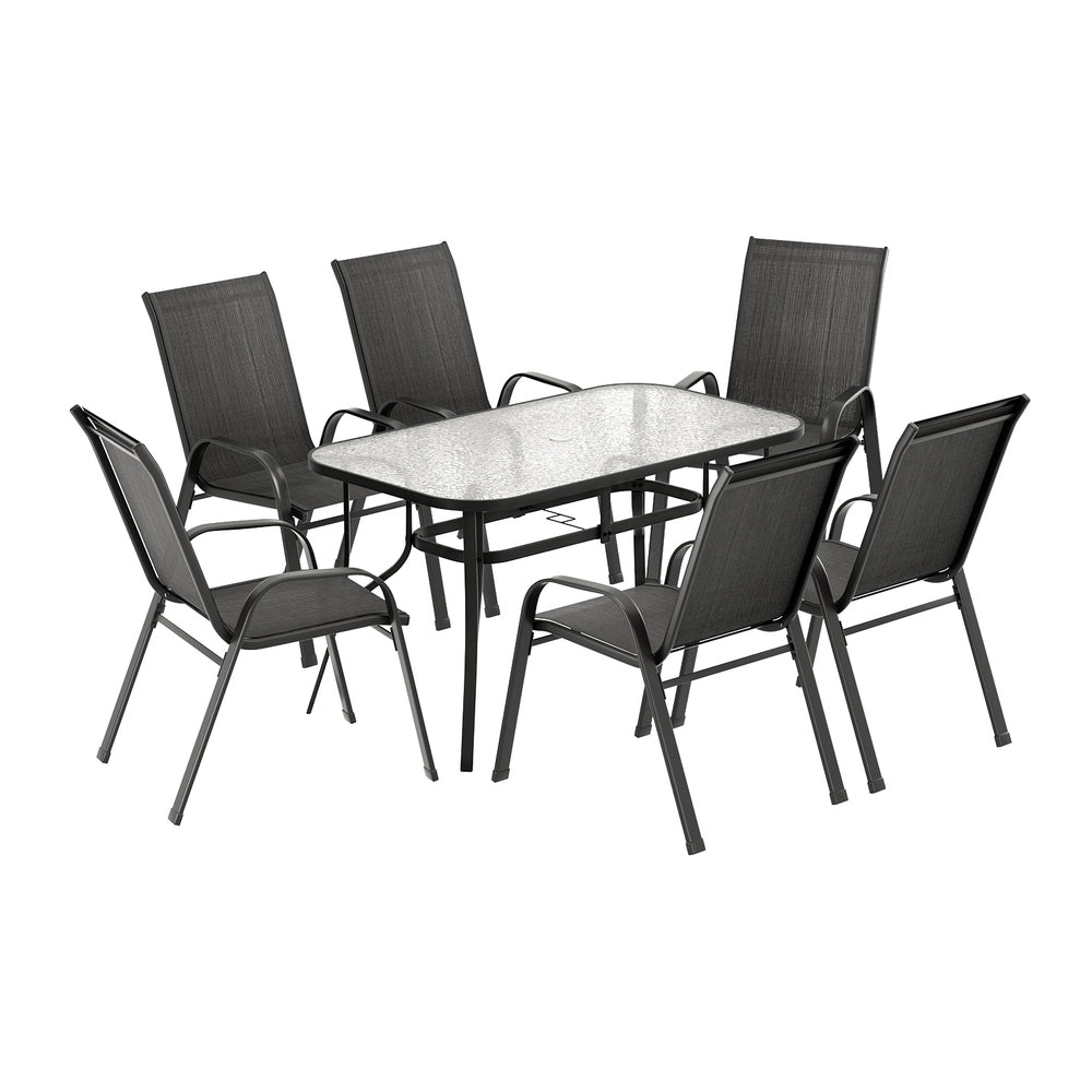 Gardeon 7PC Outdoor Dining Set Table and Chairs Patio Furniture Bistro Set Garden Black