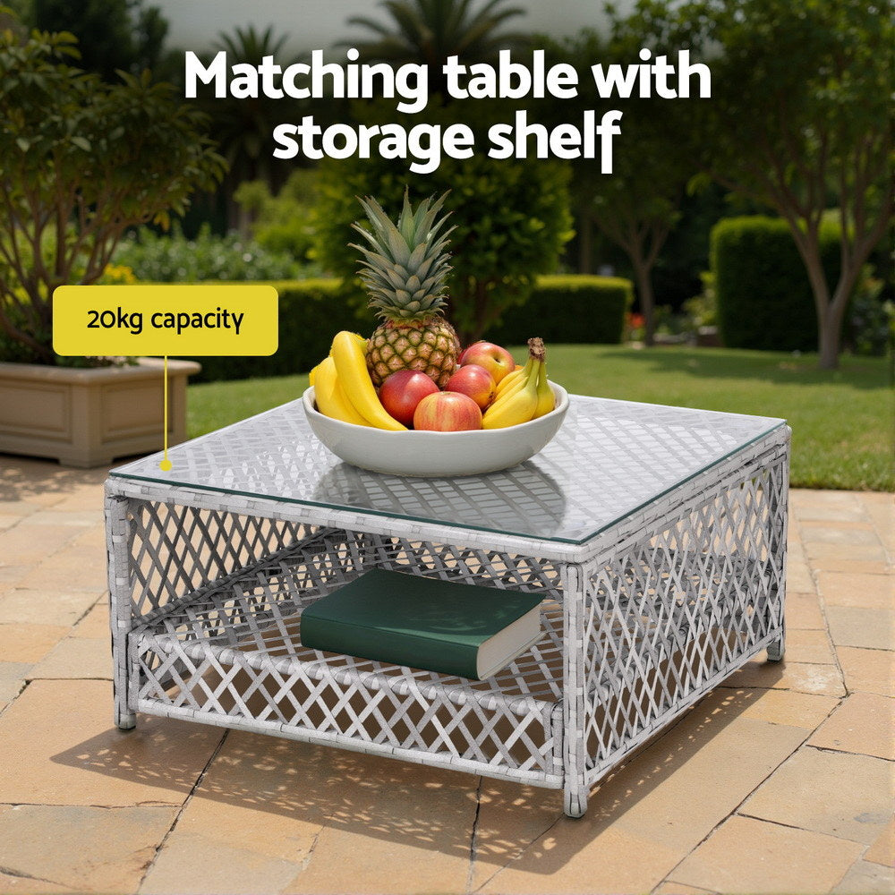 Gardeon 6 Seater Outdoor Sofa Set 7PCS Table Chair Set Garden Rattan Patio Furniture