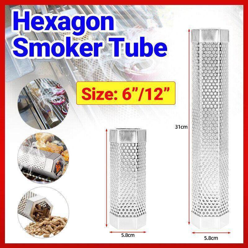 Hexagon Bbq Smoker Tube Stainless Steel Grill Accessory Smoking Box Long Lasting - 12Inch