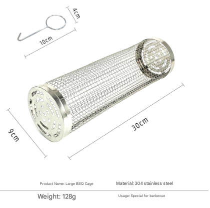 2 Pcs Size L Silver Rolling Stainless Steel BBQ Grill Basket - Cylindrical Grilling Cage for Veggies, Meats & More (304 Food-Grade)