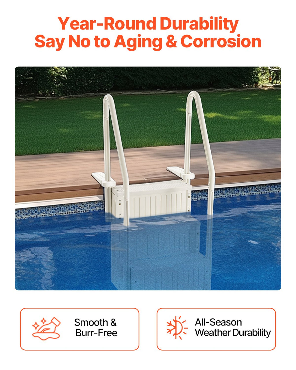 VEVOR 4-Step White Robust Pool Ladder of 2 Handrails for 1219.2-1371.6 mm Pools