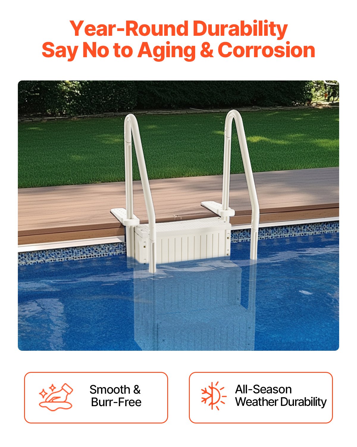 VEVOR 4-Step White Robust Pool Ladder of 2 Handrails for 1219.2-1371.6 mm Pools