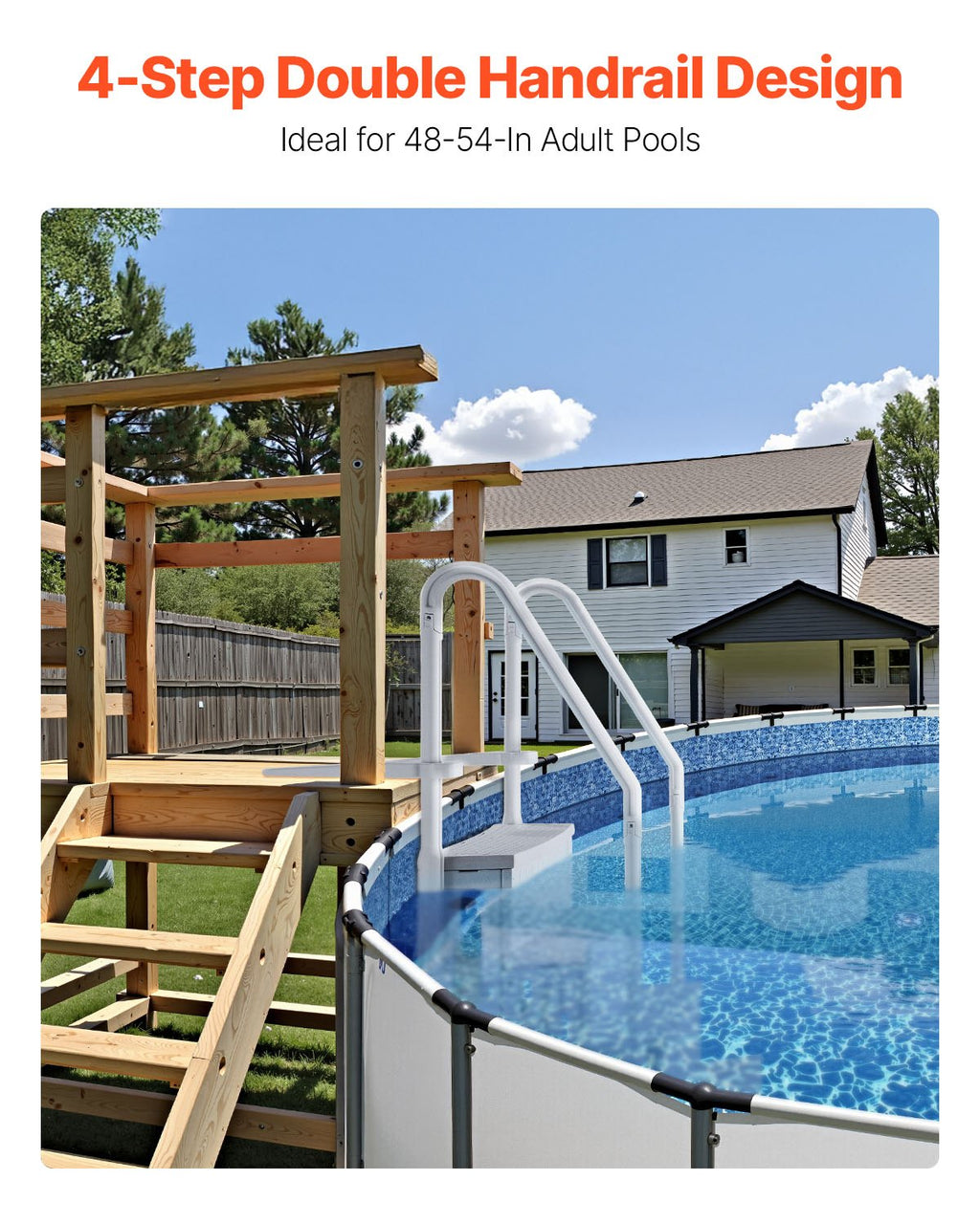 VEVOR 4-Step Grey Robust Pool Ladder of 2 Handrails for 1219.2-1371.6 mm Pools