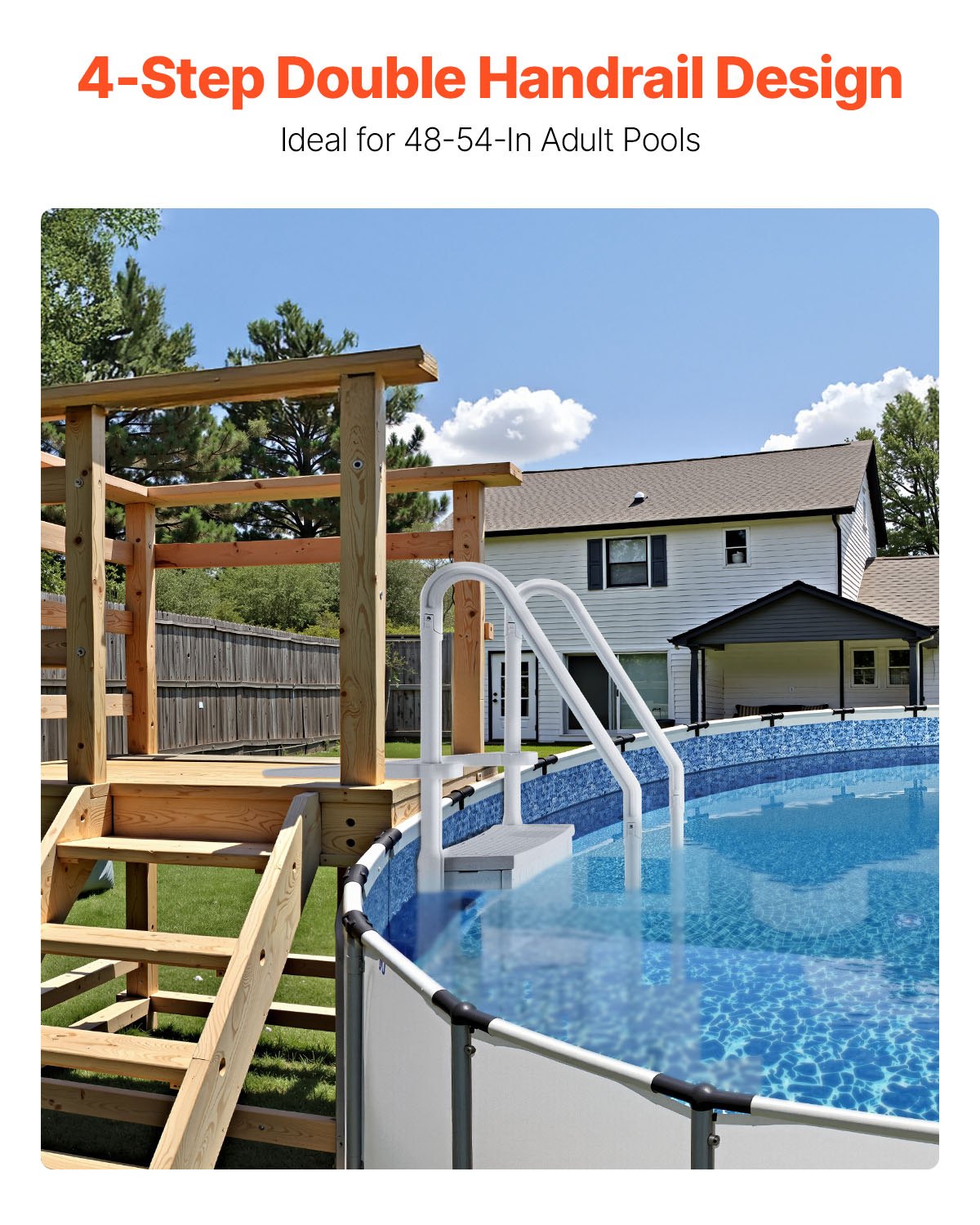 VEVOR 4-Step Grey Robust Pool Ladder of 2 Handrails for 1219.2-1371.6 mm Pools
