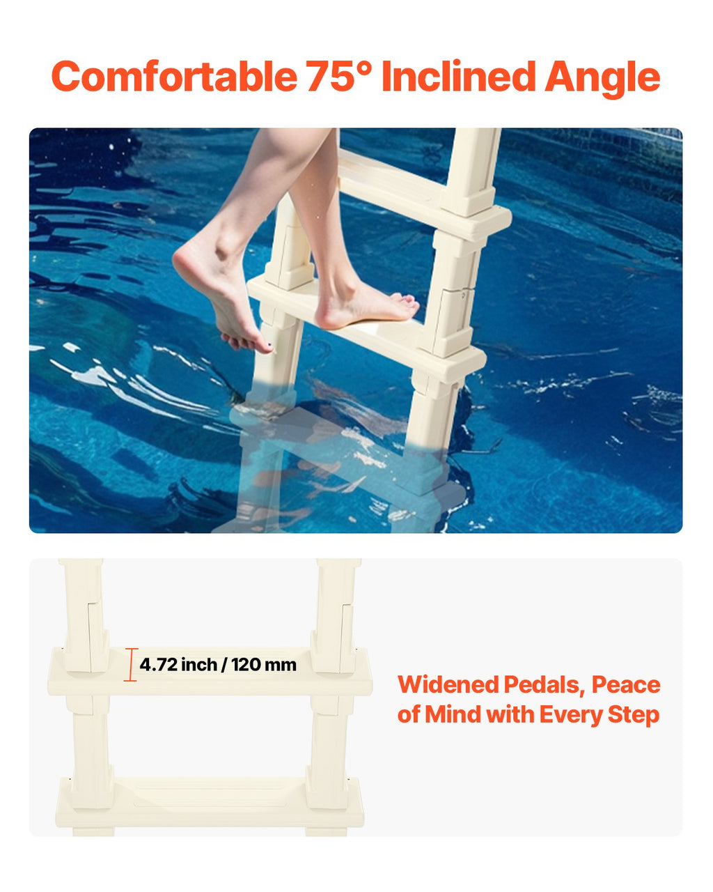 VEVOR 5-Step Inclined Robust Pool Ladder of 2 Handrails for 1219.2-1371.6mm Pool