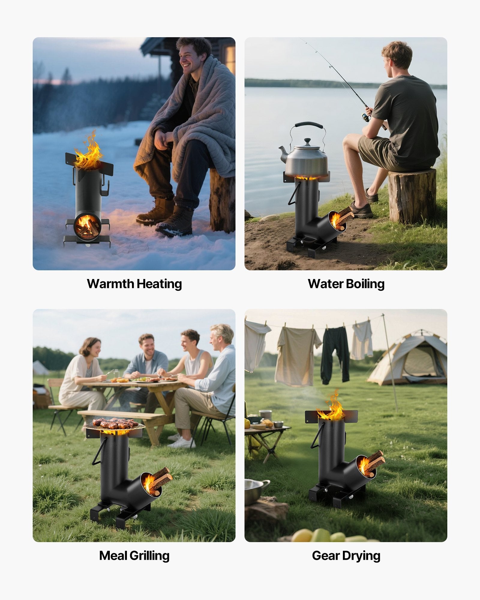 VEVOR Camping Rocket Stove, Wood Burning Portable Rocket Stove with Carrying Bag for Backpacking, Carbon Steel, Burn Wood, Twigs or Sticks for Outdoor Cooking, Backyard, Camp Cooking, Heating, Black