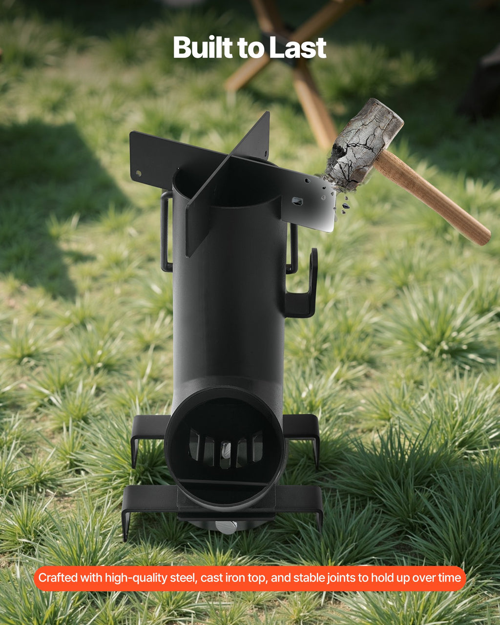 VEVOR Camping Rocket Stove, Wood Burning Portable Rocket Stove with Carrying Bag for Backpacking, Carbon Steel, Burn Wood, Twigs or Sticks for Outdoor Cooking, Backyard, Camp Cooking, Heating, Black